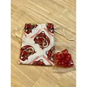 Dice Bag + Matching Dice Set – Handmade Gift for RPG Players - Gryffindor